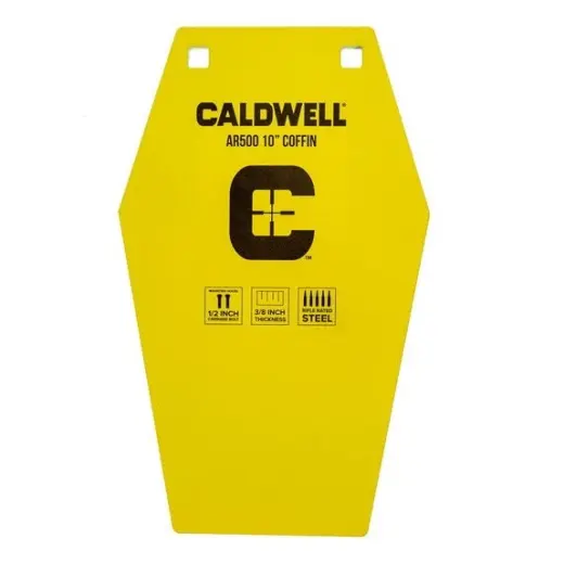 Ocelový terč na zavěšení – Caldwell AR500 10" Coffin Steel Target. Rozměry: 33 x 20 cm. Hmotnost: 4,2 kg.